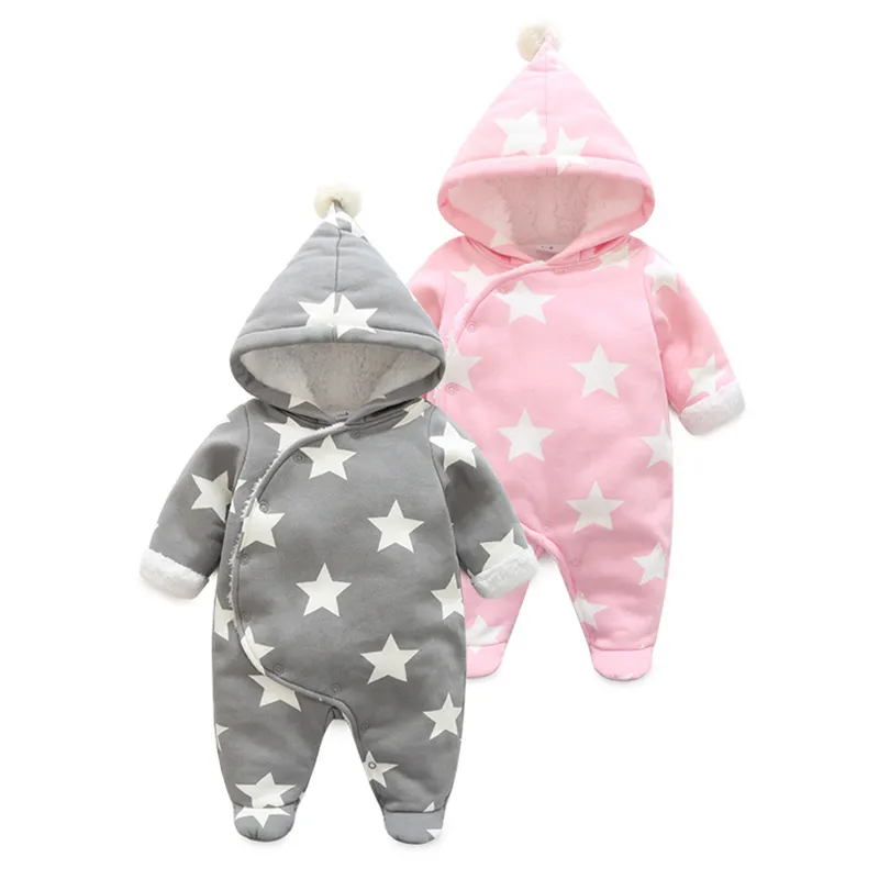 Winter born Baby Boys Girls Long Sleeve Star Rompers Clothes Toddler Thicken Keep Warm Jumpsuits 210429