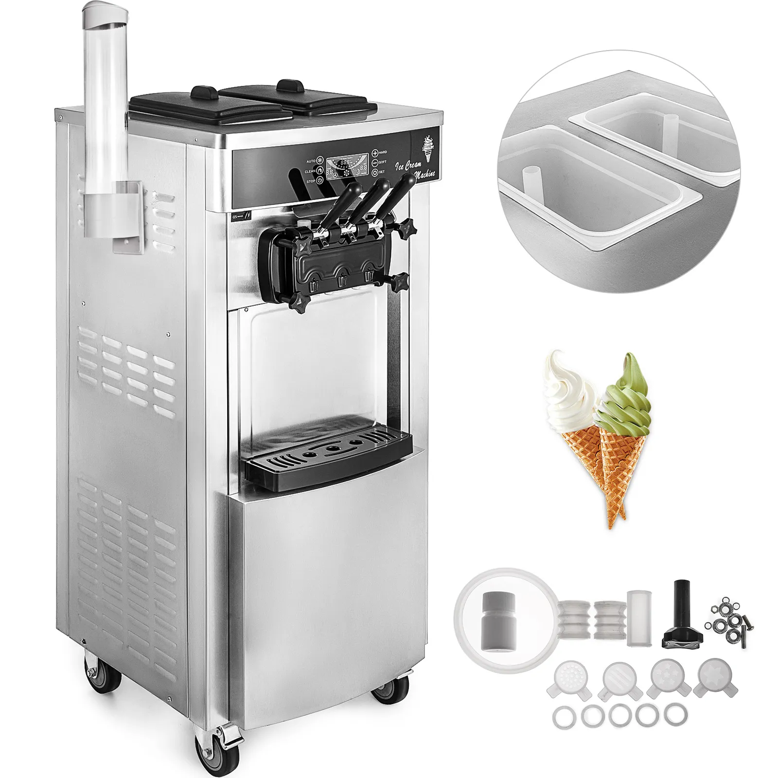 VEVOR VEVOR Macchina del Gelato Soft Professionale 2200W, Ice Cream Maker  20-28L / 5.3-7.4 Gallon per Ora, Macchina Gelato Professionale 220V,  Macchina del Gelato Soft