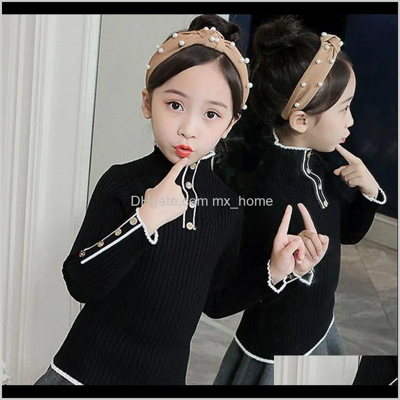 new knit solid turtleneck sweater for teenage girls knitting long sleeve tops clothing children school pullover outerwears 201103