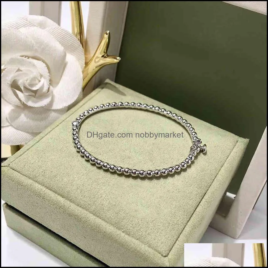 Fashion Classic Brand Bangle Luxury Rose Gold Silver Color Polishing Beads Bracelet For Women Party Designer Jewelry 210408