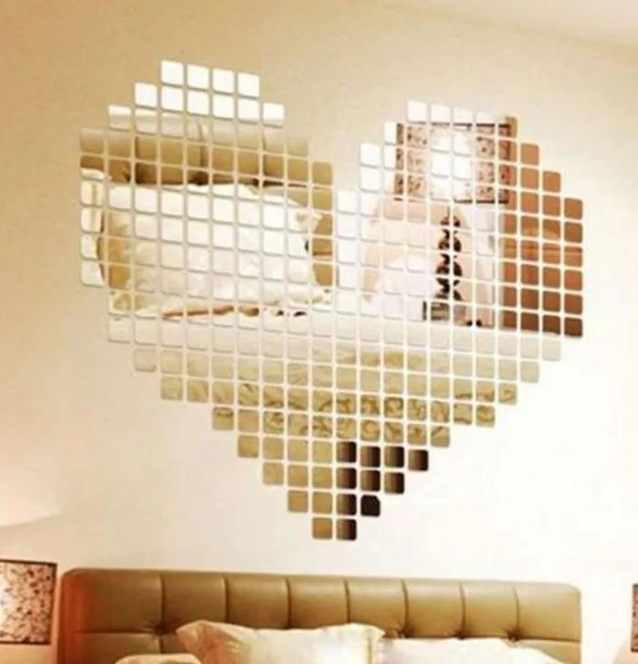 100 stuk zelfklevende tegel 3d spiegel muurstickers sticker mozaïek kamer decoraties modern