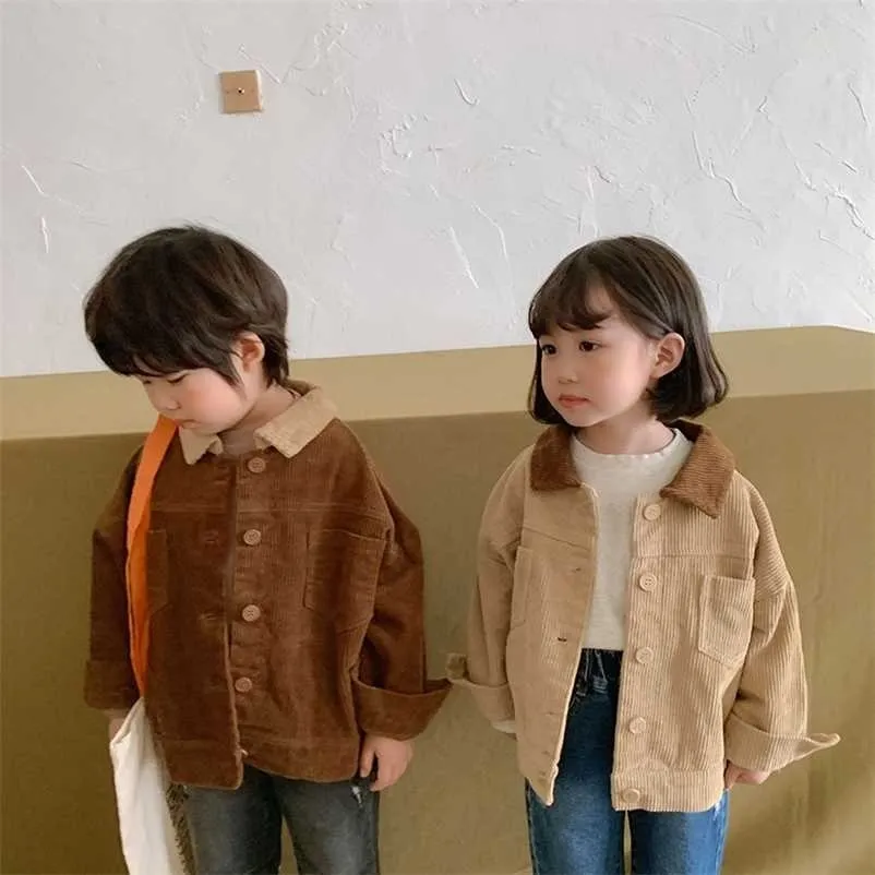 MILANCEL秋の子供たちの服のファッション男の子のCordurooyのジャケットは襟の女の子のコートアウターウェア211204