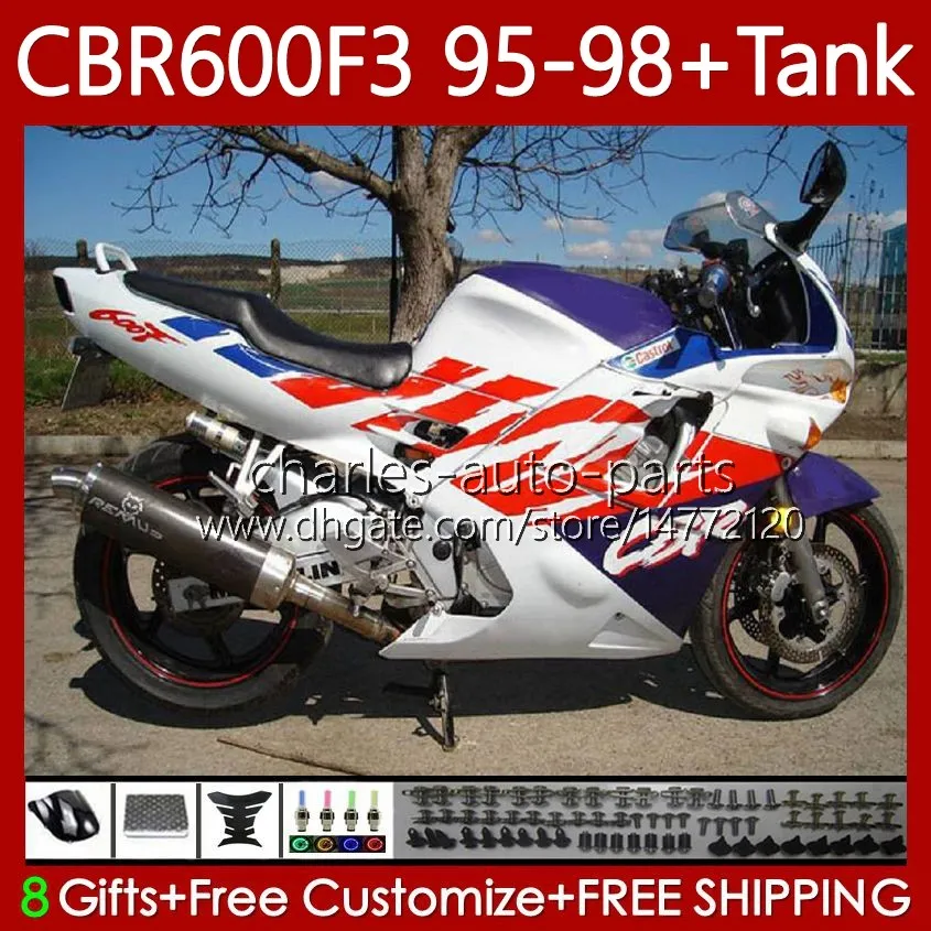 Corpo + Tanque para Honda CBR600 CBR 600 F3 FS CC 600F3 95 96 97 98 White Red Bodywork 64No.64 CBR600F3 CBR600FS 600cc 1995 1996 1997 1998 600FS CBR600-F3 95-98 Fairings Kit