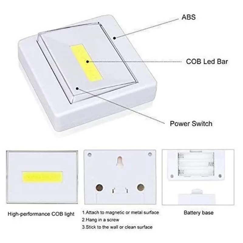 Światła awaryjne Square Cob Wall Night Lighting Lighting Wayrobe Szarej Super jasny zasilany baterią