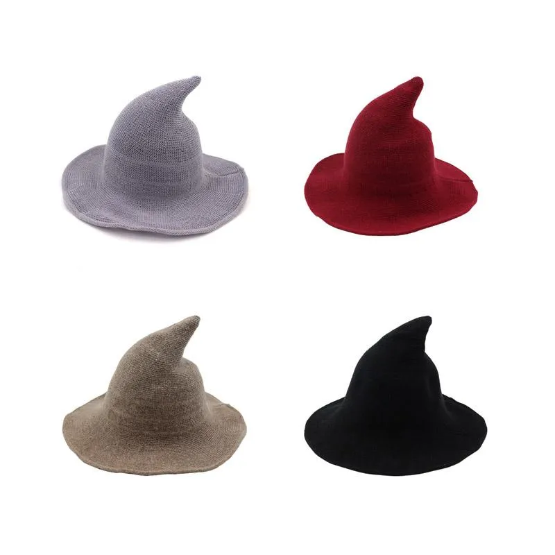 Chapeaux de fête moderne Halloween sorcière chapeau dame laine coton mélange pliable tricot Festival femmes Cosplay casquette chaud automne hiver casquettes