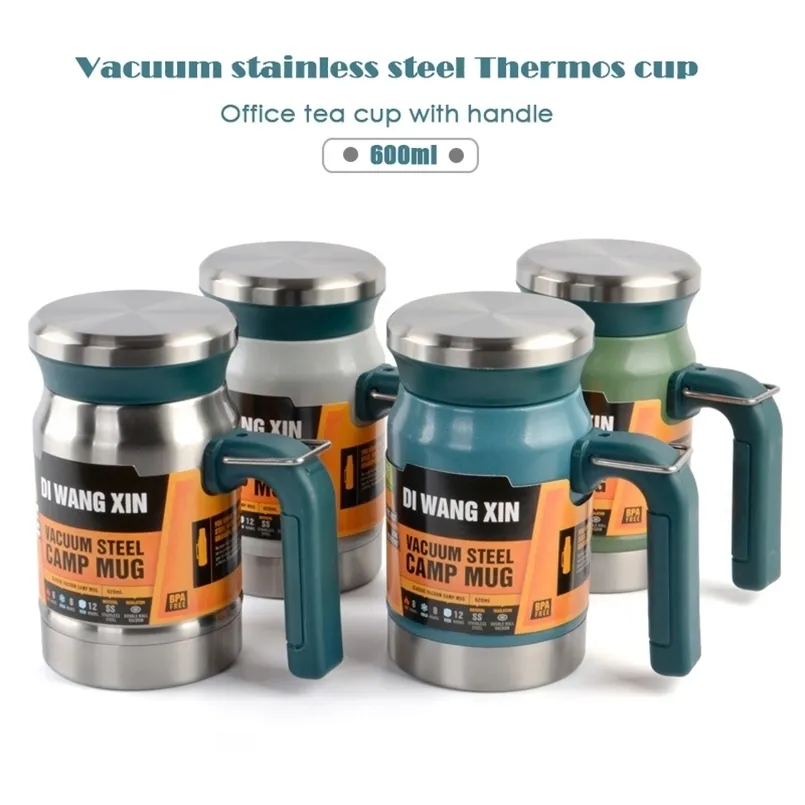 Utomhus Rostfritt Stål Vakuumkolv Tea Cup Filter Dubbelskikt Kontorsvatten med handtag Camping Kaffe Mugg Thermos 211109