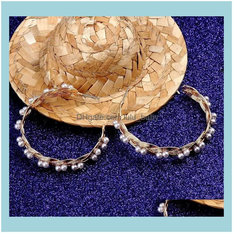 Trendy Simple Pearl Hoop Earrings Alloy Weave For Women Fashion Brand Wedding Party Bridal Jewelry Gift & Huggie