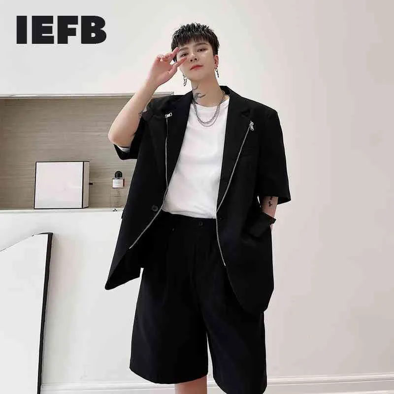 IEFB Summer Zipper Decoration Manica corta da uomo Cappotto monopetto di alta qualità Colletto dentellato Blazer causale 9Y6902 210524