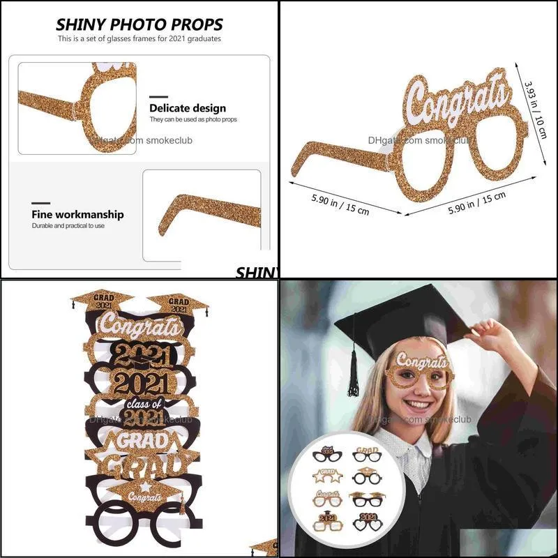 Party Decoration 1 Set 64pcs 2021 Graduation Paper Glasses Creative Glittery Po Props