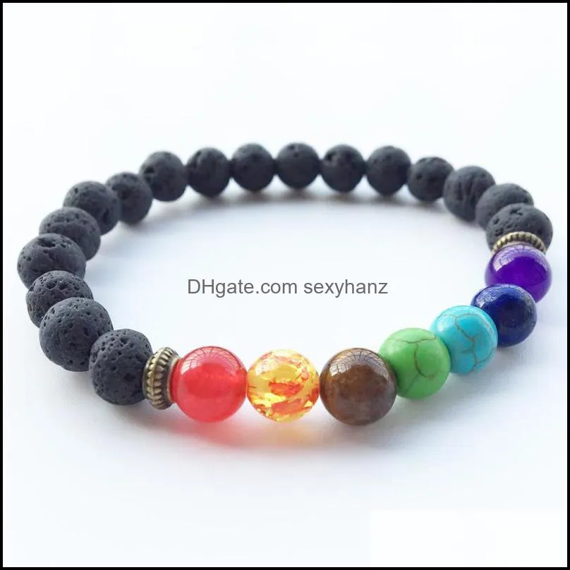 Rainbow Chakra Beads 8mm Black Lava Stone Bracelets DIY Aromatherapy  Oil Perfume Diffuser Bracelet Yoga Jewelry