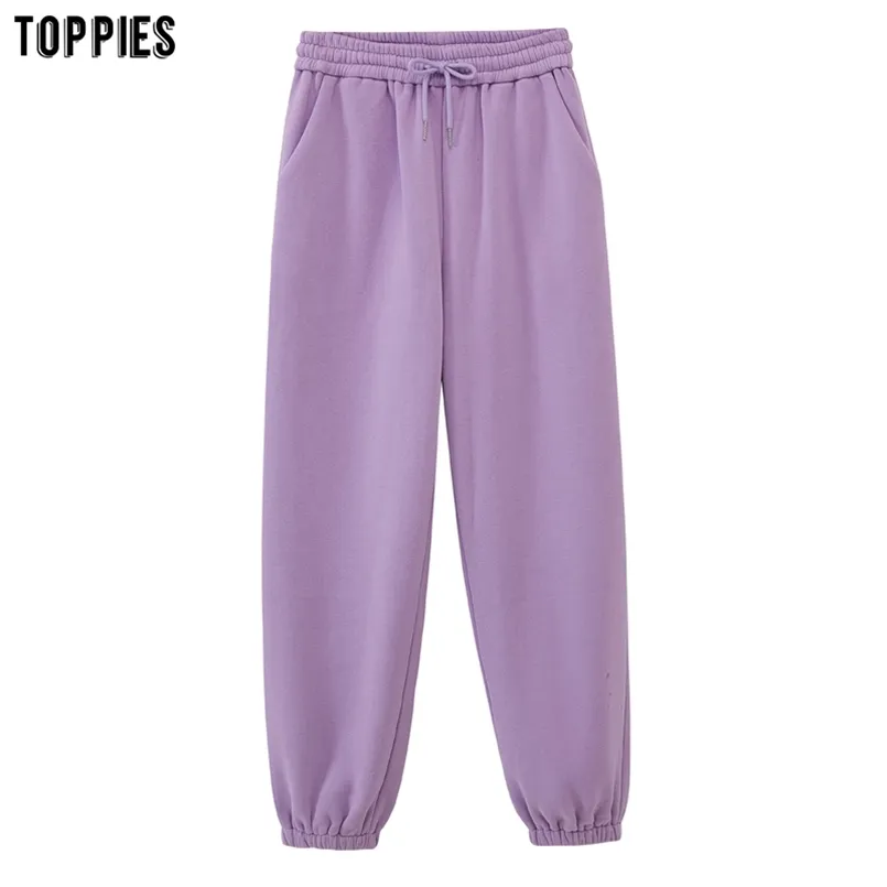 Toppies kvinna fleece byxor hög midja joggers byxor fritidsbyxor koreanska stil sweatpants kausal streetwear 211105