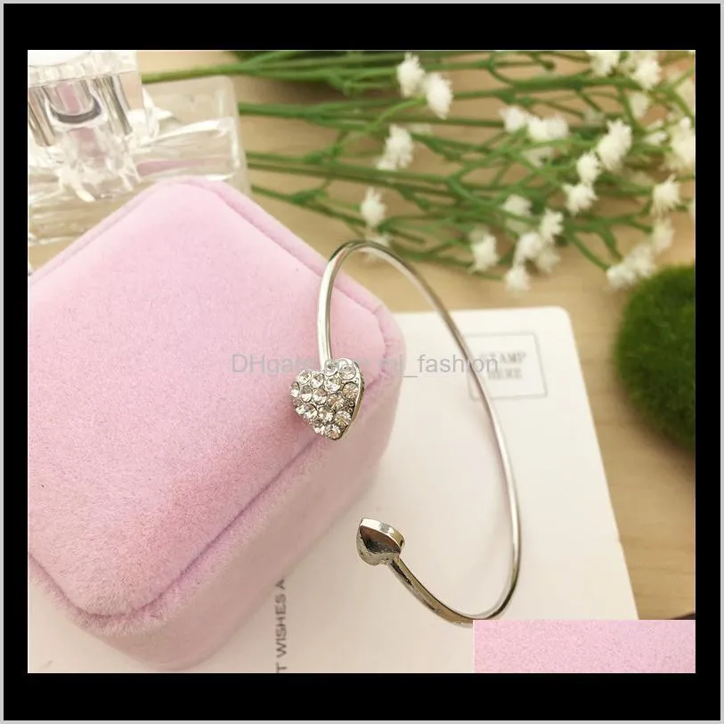 2021 hot fashion adjustable crystal double heart bow bilezik cuff opening bracelet for women jewelry gift mujer pulseras 7g