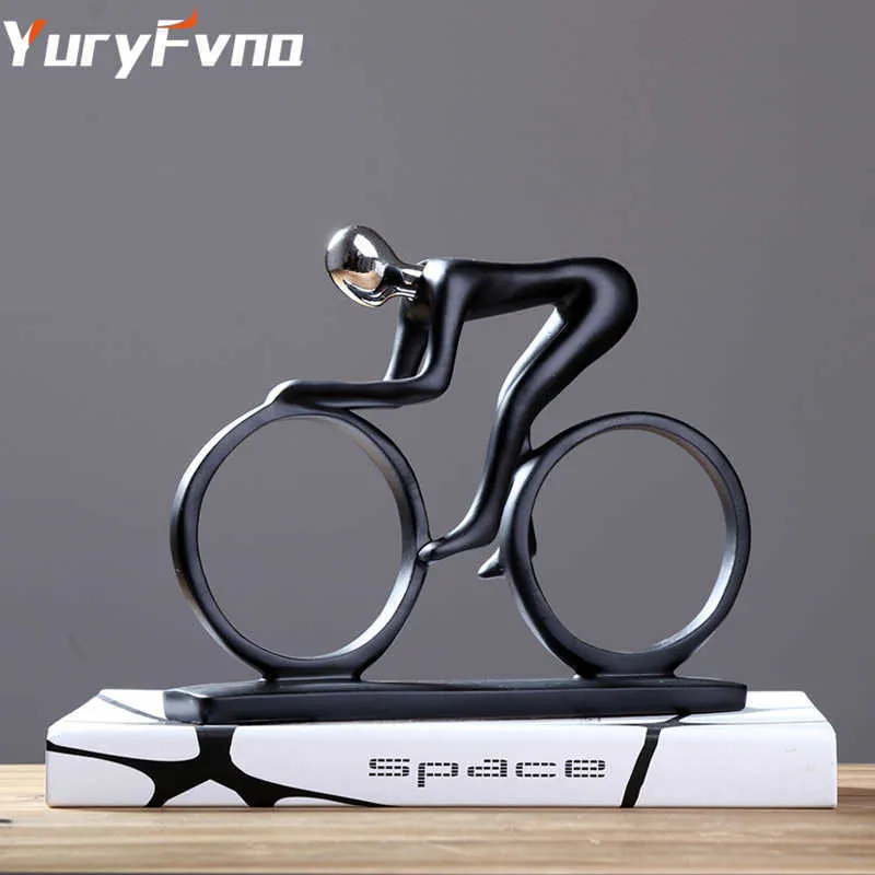 Yuryfvna Statue de vélo Champion Cycliste Sculpture Figurine Figurine Moderne Abstrait Art Athlète Bicycler Figurine Accueil Décor Q0525