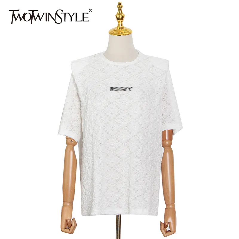 TwowInyle Casual Solid Skriv ut Skjorta För Kvinnor O Neck Kortärmad Stickade Straight Shirts Kvinna sommar mode 210524