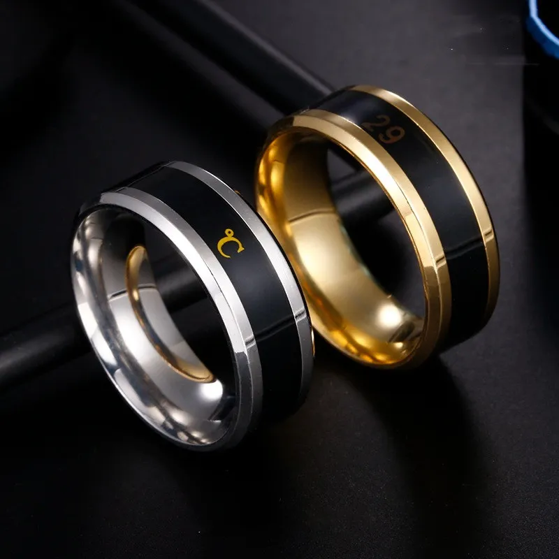 Temperature Sensing Couple Ring Male Famle Titanium Steel Mood Celsius Fahrenheit Finger Rings Jewelry for Boys Girls Wholesale