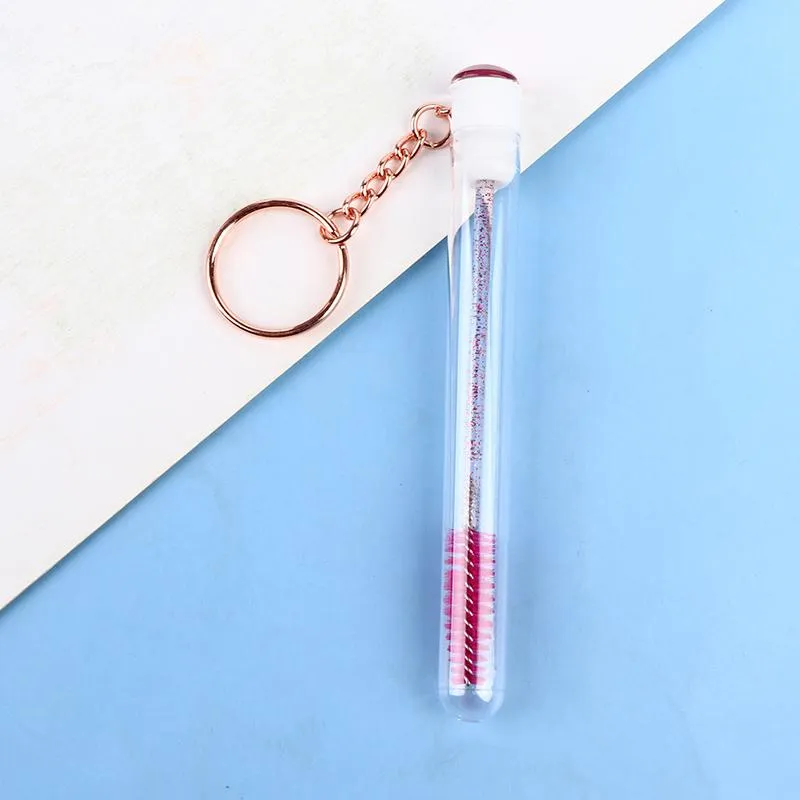 Keychains Diamond Keychain Eyelash Brush Tube With Gold Chain Glitter Mascara Wand For Lash Extension Clear Micro Comb Container