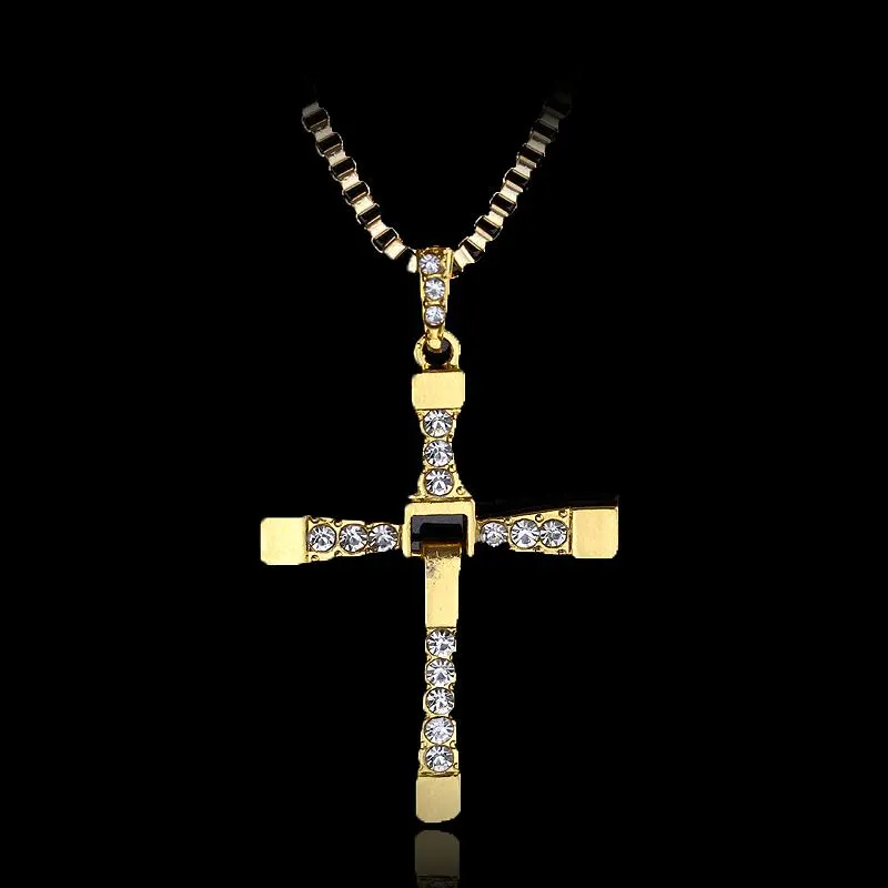 Pendant Necklaces Fast And Furious 9 Necklace Religious Crystal Cross Dominic Toretto Movie Jewelry For Men Gift264U