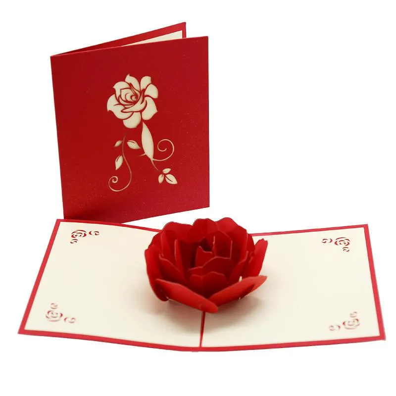 Biglietti d'auguri Biglietto di San Valentino 3D fai-da-te Popup Rose Flower per l'anniversario di matrimonio dell'amante