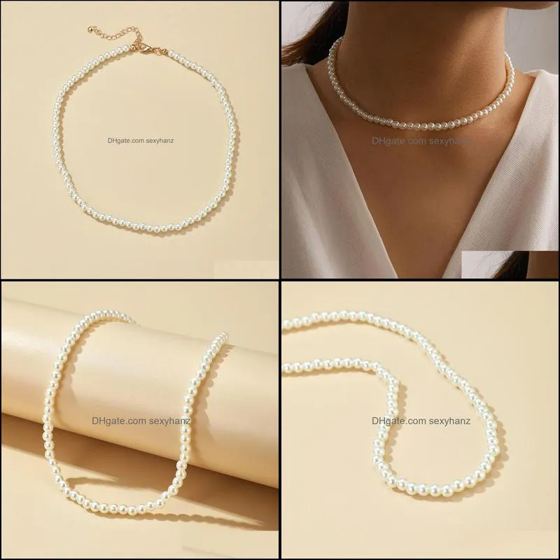 Pearl Stone Chian Choker Necklace for Women Charming Handmade Adjustable Party Sweater Jewelry Collar