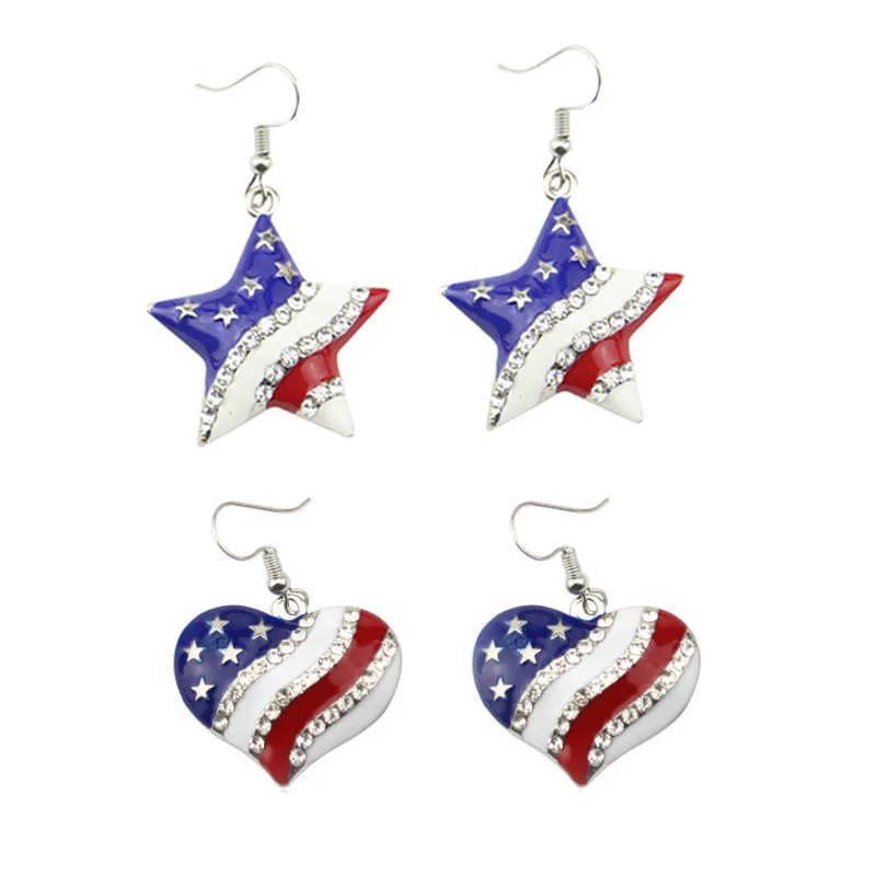 뜨거운 새 미국 국기 패션 스타일 귀 후크 쥬얼리 여성 국립 에나멜 슬리퍼 모양 매달려 귀걸이 미국 플래그 귀걸이 선물 X0709 x0710