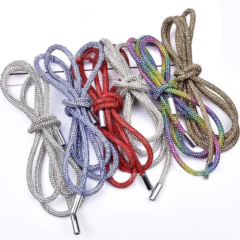 2021 Full Rhinestone Crafts DIY Drawstring Trousers Rope Cap RopeS Rainbow Shoe Cadarço Belt Bowknot Lazy Elástico Cadarços Acessórios de Vestuário