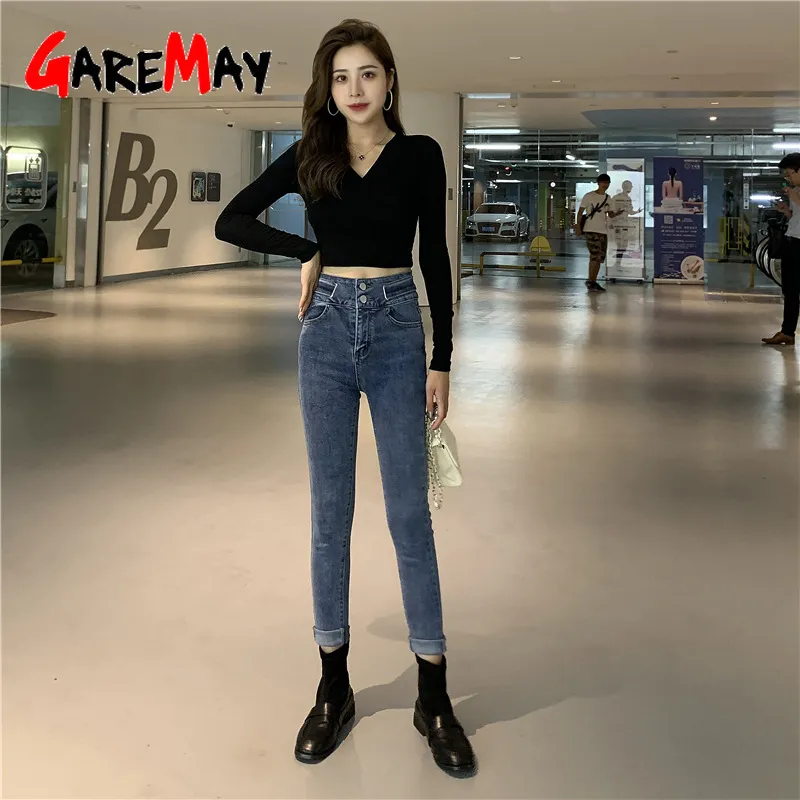 High Waisted Skinny Jeans for Women Slim Denim Pencil Pants Casual Vintage Female Streetwear Ladies Elastic 210428