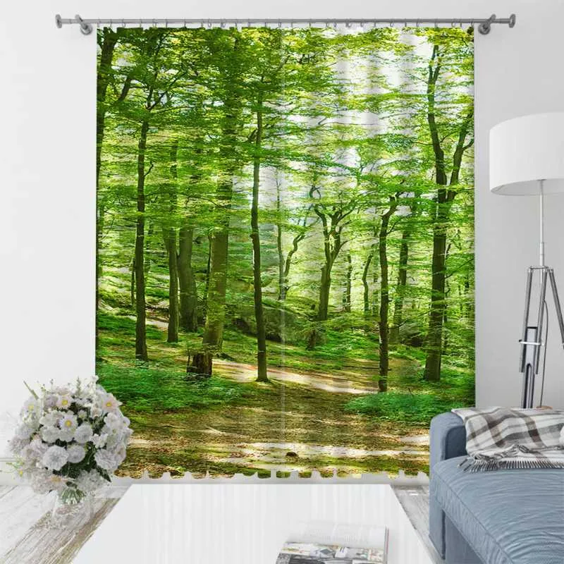 定価安い カーテンドレープ高級ブラックアウト3 D窓カーテン居間の寝室緑の森 現品特価 Rhu Hosting Acm Org