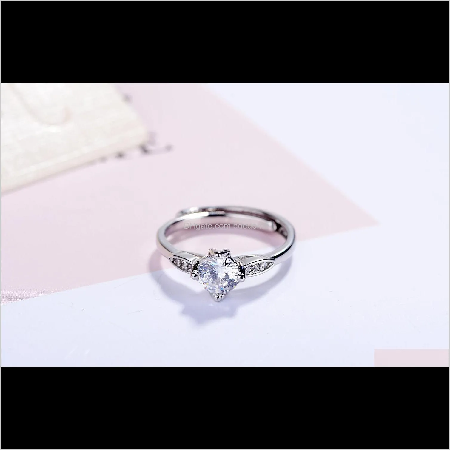 fashion jewelry adjust size ring white flower shape zircon setting with leaf brass meterial imitation rhodium plated for women gift