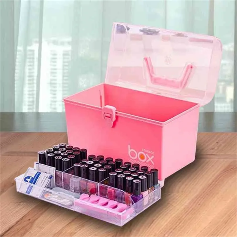 Portable Vernis À Ongles Boîte De Rangement Maquillage Organisateur Multifonctionnel Pratique Cosmétiques Rouge À Lèvres Titulaire 210922