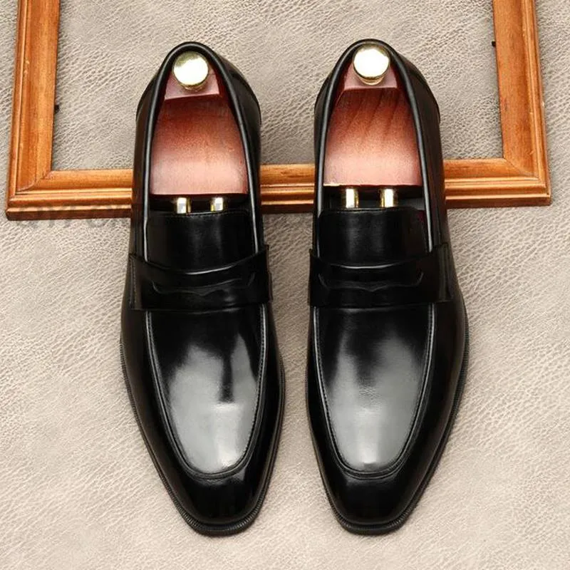 Moda de estilo europeu mocassins de couro genuíno marrom preto homens vestido sapatos festa de casamento banquete deslizamento em homens oxford sapatos