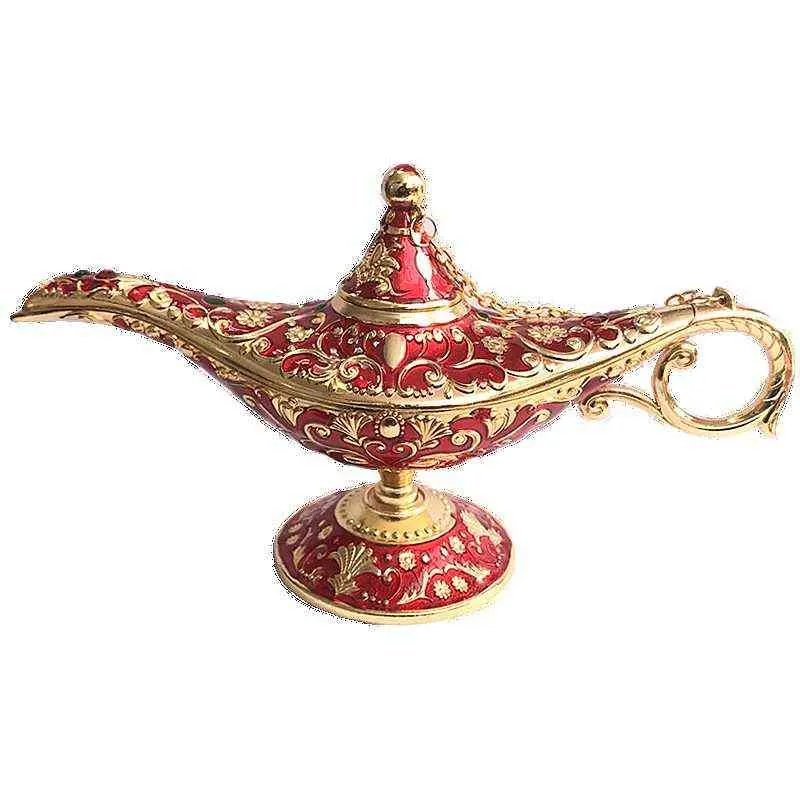 DHgate 22cm Exquisite Vintage Metal Carved Aladdin Genie Oil Lamp Decoration Home Garden