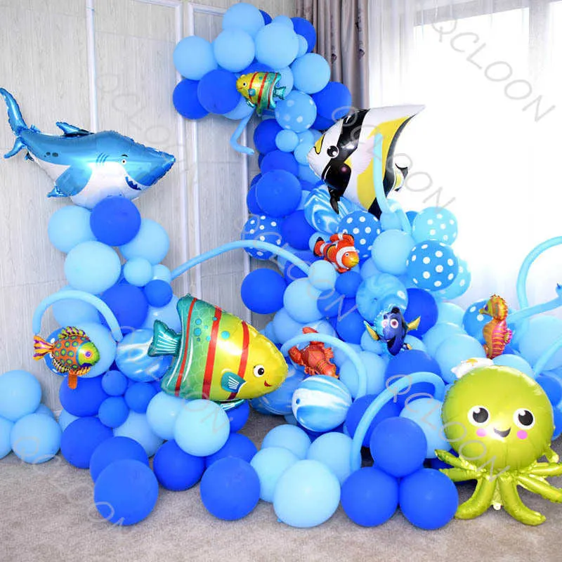 セット大型海の動物ホイルバルーンリースシャークフィッシュヘリウムグローブベビーシャワーの誕生日パーティー結婚式の装飾オーシャンテーマG0927