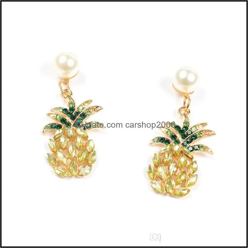 Pearl-studded yellow pineapple earrings female dress ball popular wild earrings