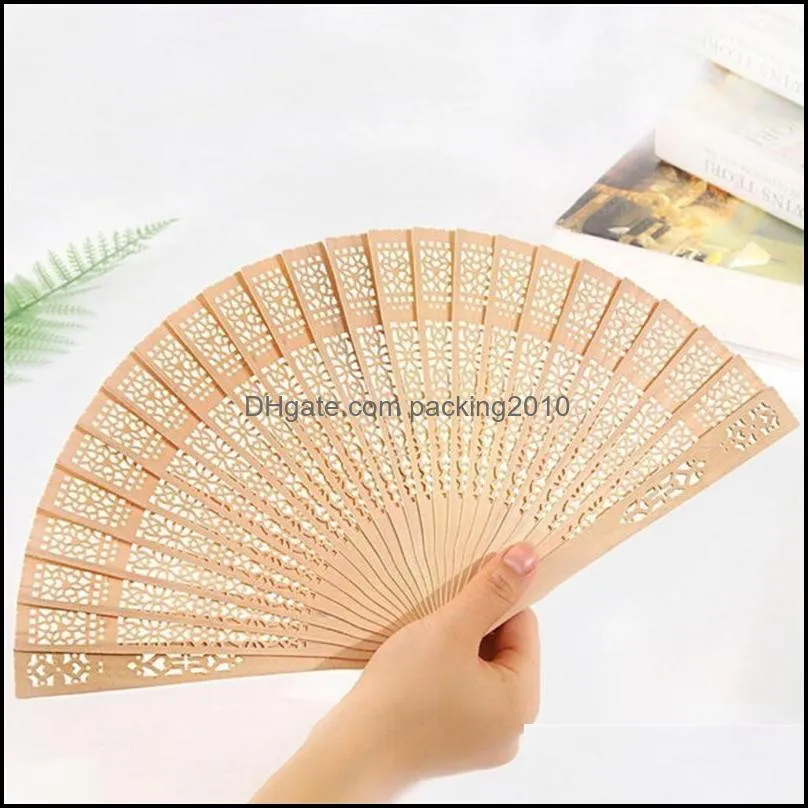 12pcs Folding Fans Scented Hollow Vintage Chinese Decorative Sandalwood Wooden Gifts Classical Fragrant Wood Party Favor