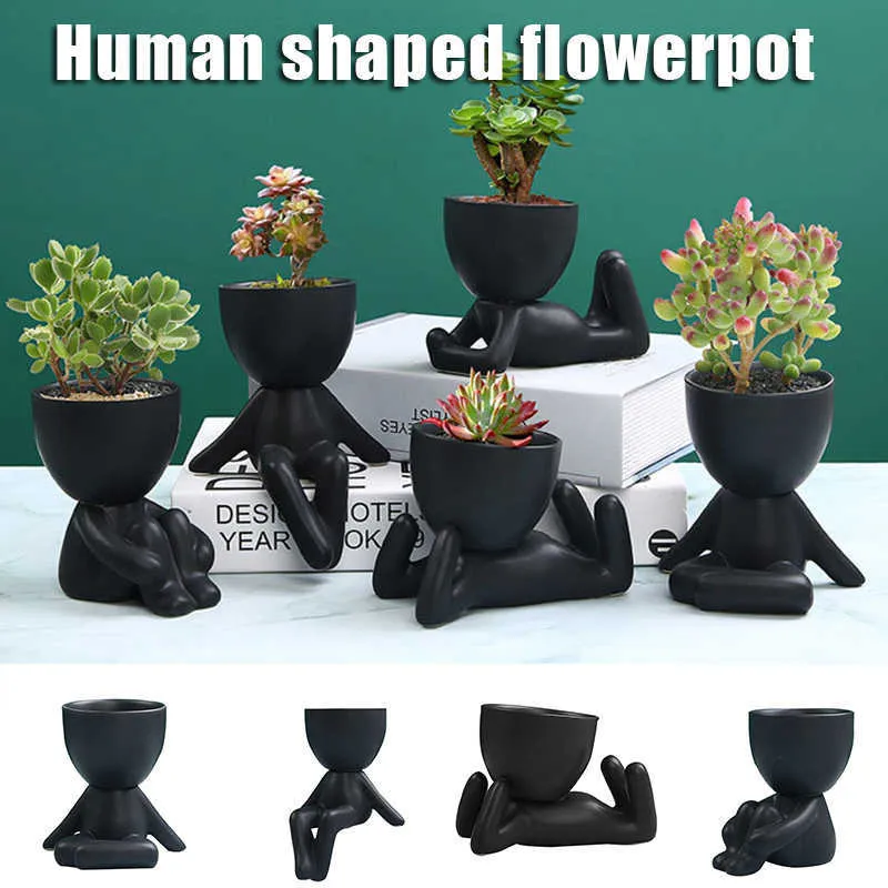 Mini-family Flowerpot 1/5pcs Human Being Shape Ceramic Mini Desktop Pot for Succulents REME889 210615