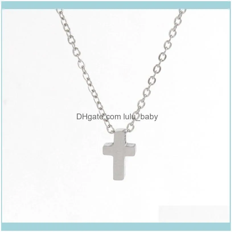 Pendant Necklaces Fnixtar Stainless Steel Gold Color 3*8mm Cross Choker Christian Religion Pendants Necklace 2piece/lot