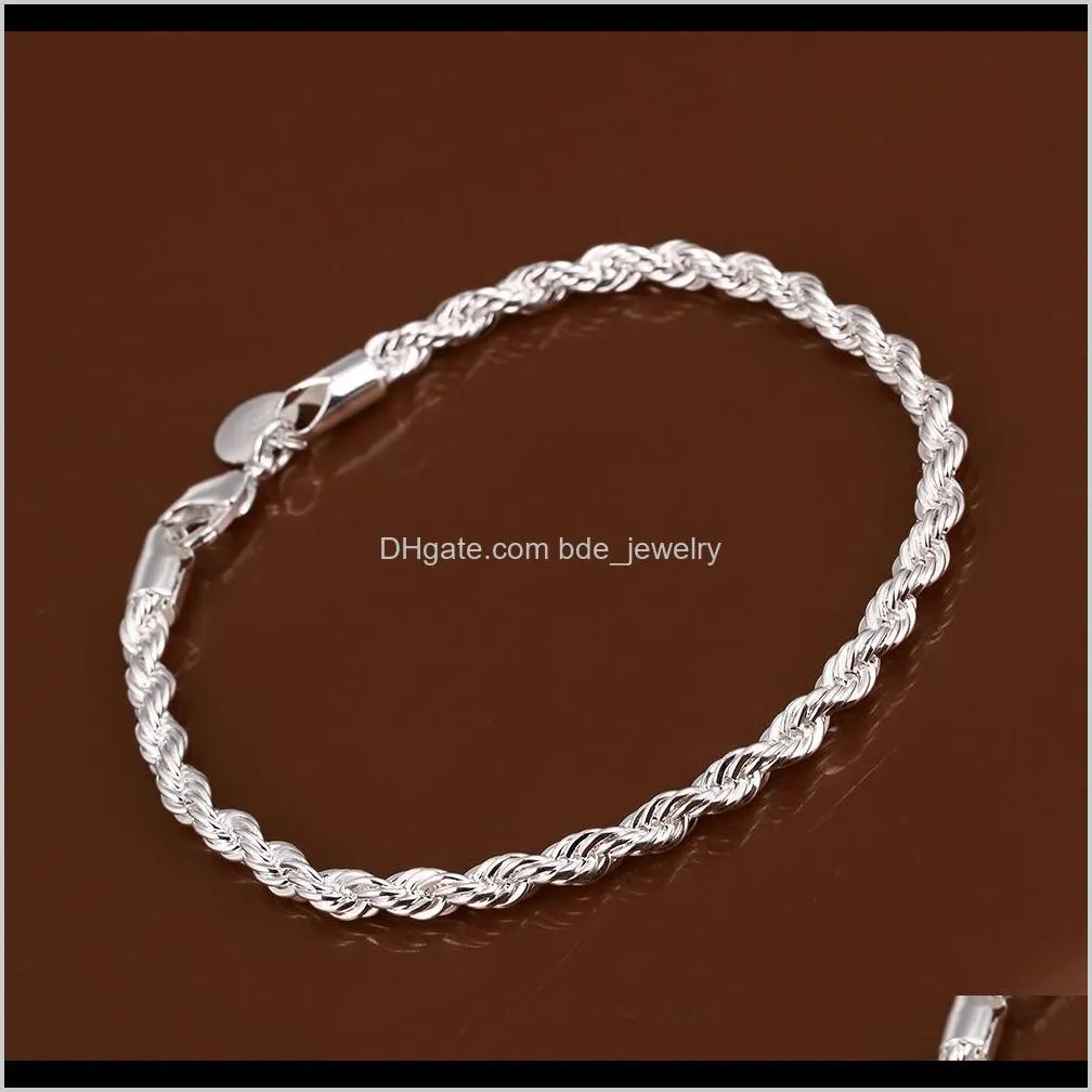 100% new high quality 8 inch long 925 silver twisted rope chain bracelet dff0739