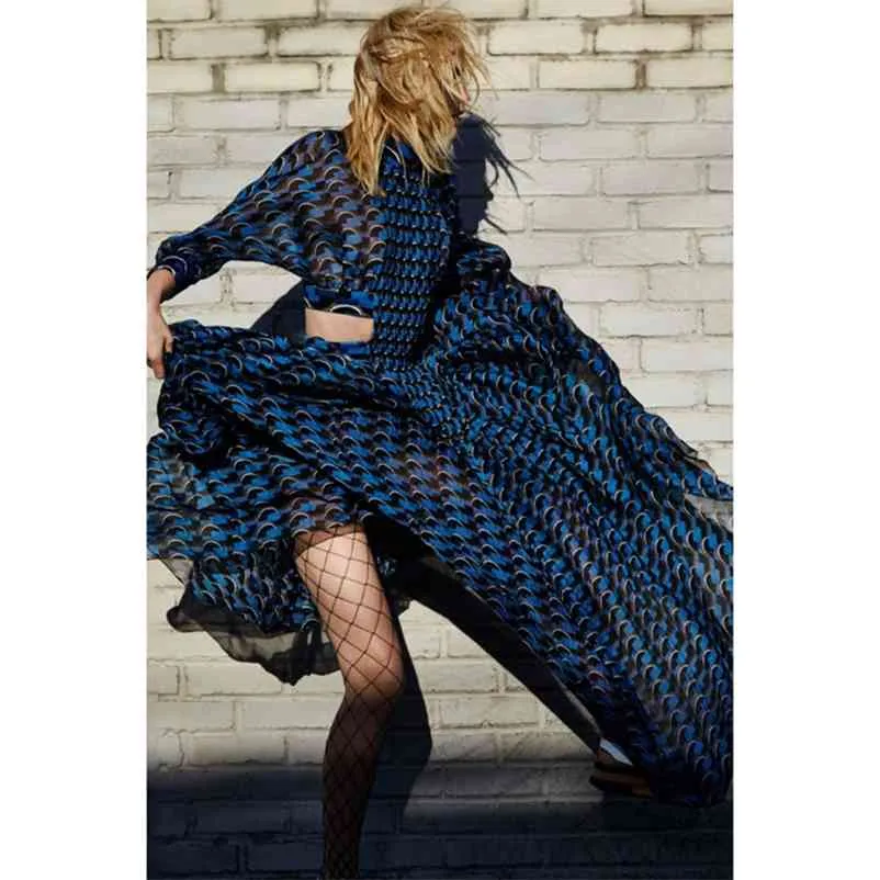 Högkvalitativ EST Designer Holiday Maxi Dress Women's 3/4 Sleeve Sexig Midja Klipp ut Full Long 210521