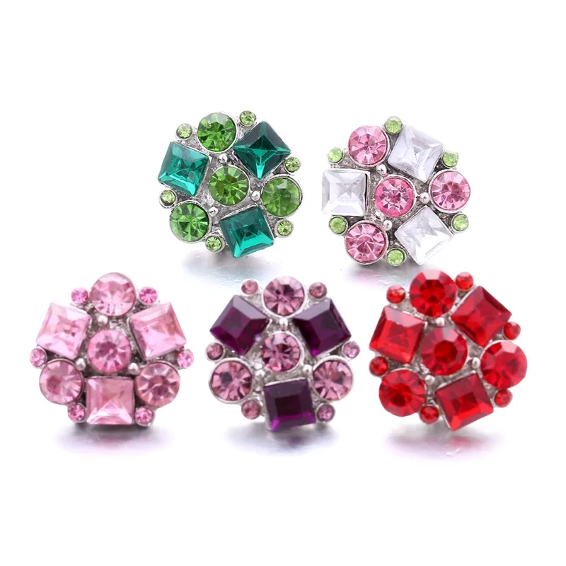 Parlak Rhinestone Raptiye 18mm Snap Düğmesi Toka Snaps Takı Bulguları Için Metal Geometrik Charms Tedarikçiler