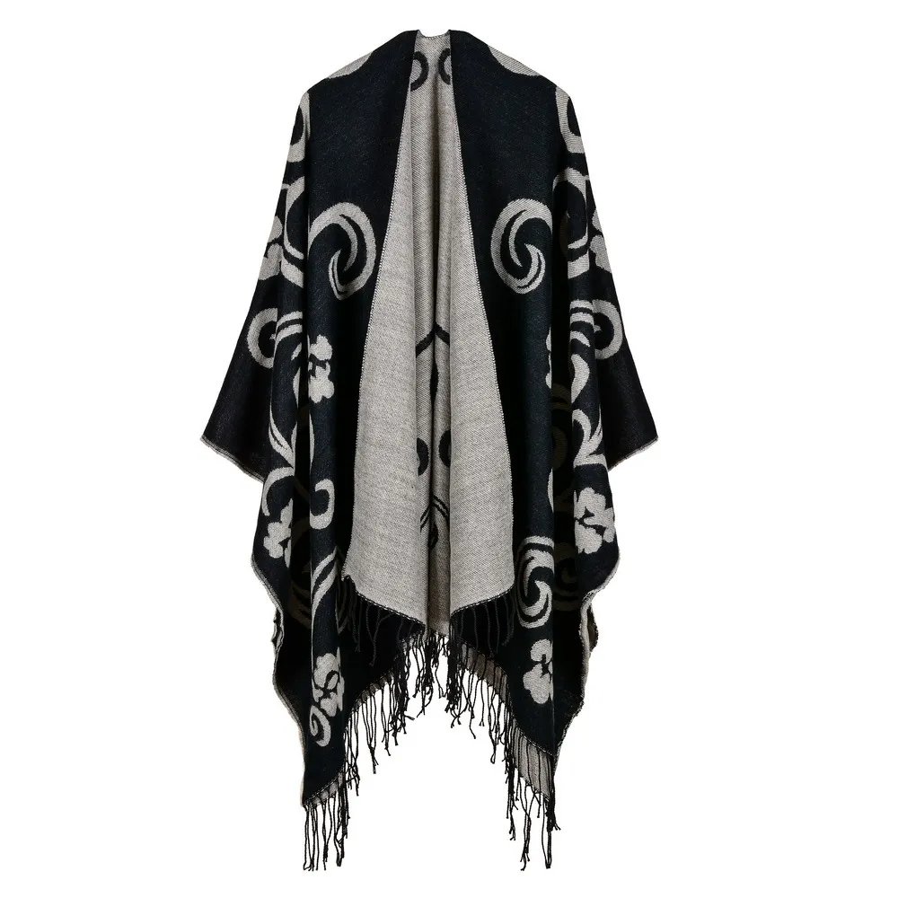 2PC 여성 케이프 Poncho 여자 Ponchos Capes 가을 겨울 목도리 망토 Shawls 모조 캐시미어 랩 파우치 파우미나 스카프 새로운