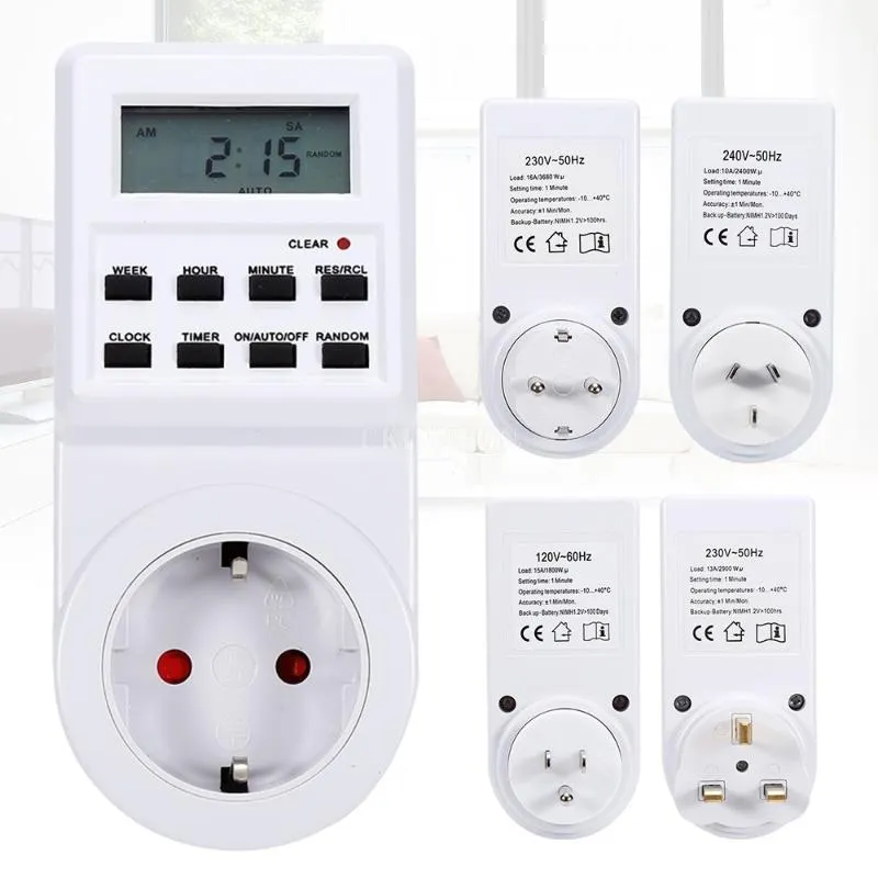 Timers DHL 100 PCS Plug-in programmeerbare timer switch socket met klok zomertijd willekeurige functie top verkoop