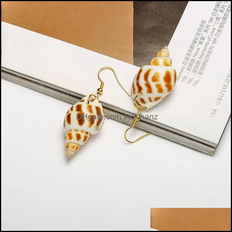 Yamog Natural Conch Shell Charm Earrings Bohemian Women Alloy Earring Hook European Beach Vacation Party Ear Drop Ornaments Accessories