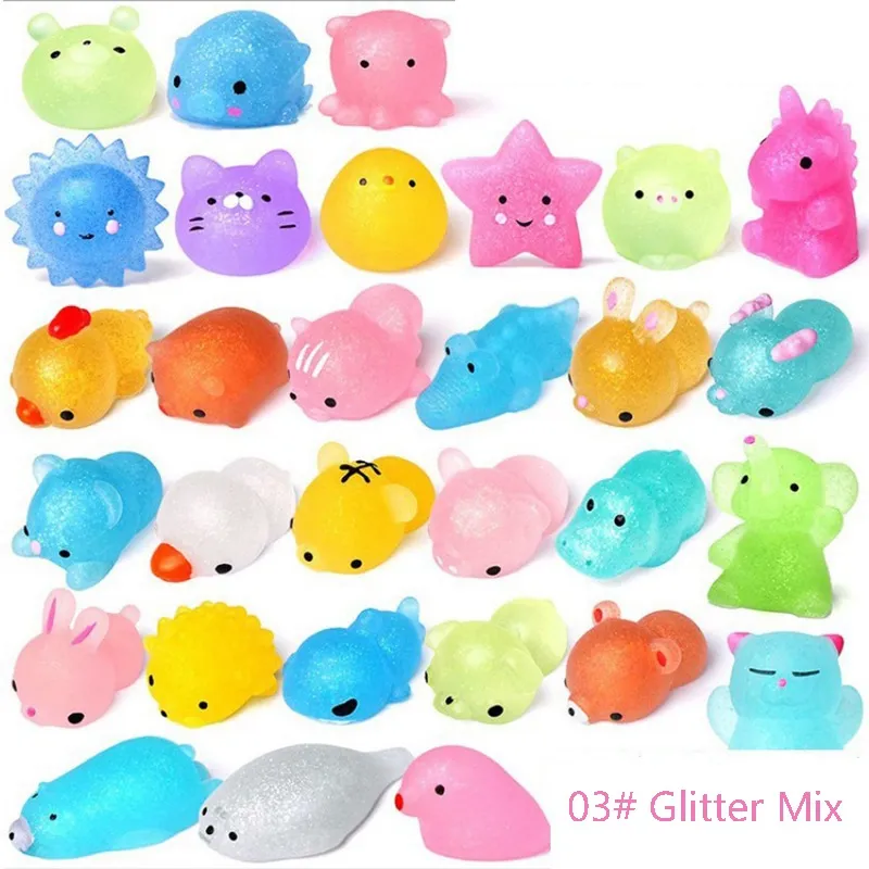 25 Squishy Mochi Squishy Toys Glitter Glow in the Dark Mini Cute Fidget Toy
