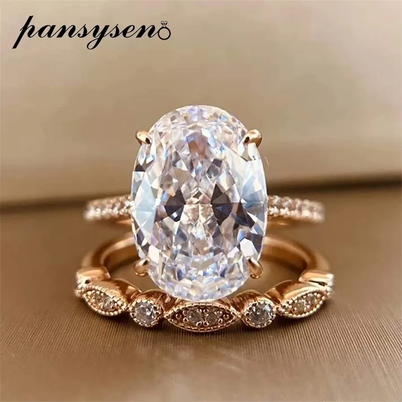 PANSYSEN 9ct Radiant Cut 9*13MM lab Diamanten Ring sets voor Vrouwen Solid 925 Sterling Zilver 18K rose Goud Kleur Ringen 220212