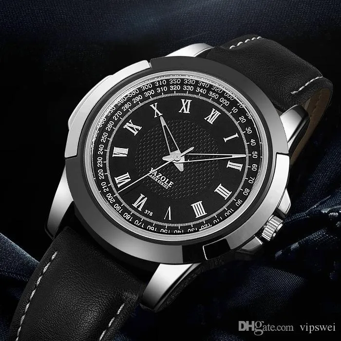 HotSale Mens Casual Sports Quartz Black Wristwatch With Leather Strap