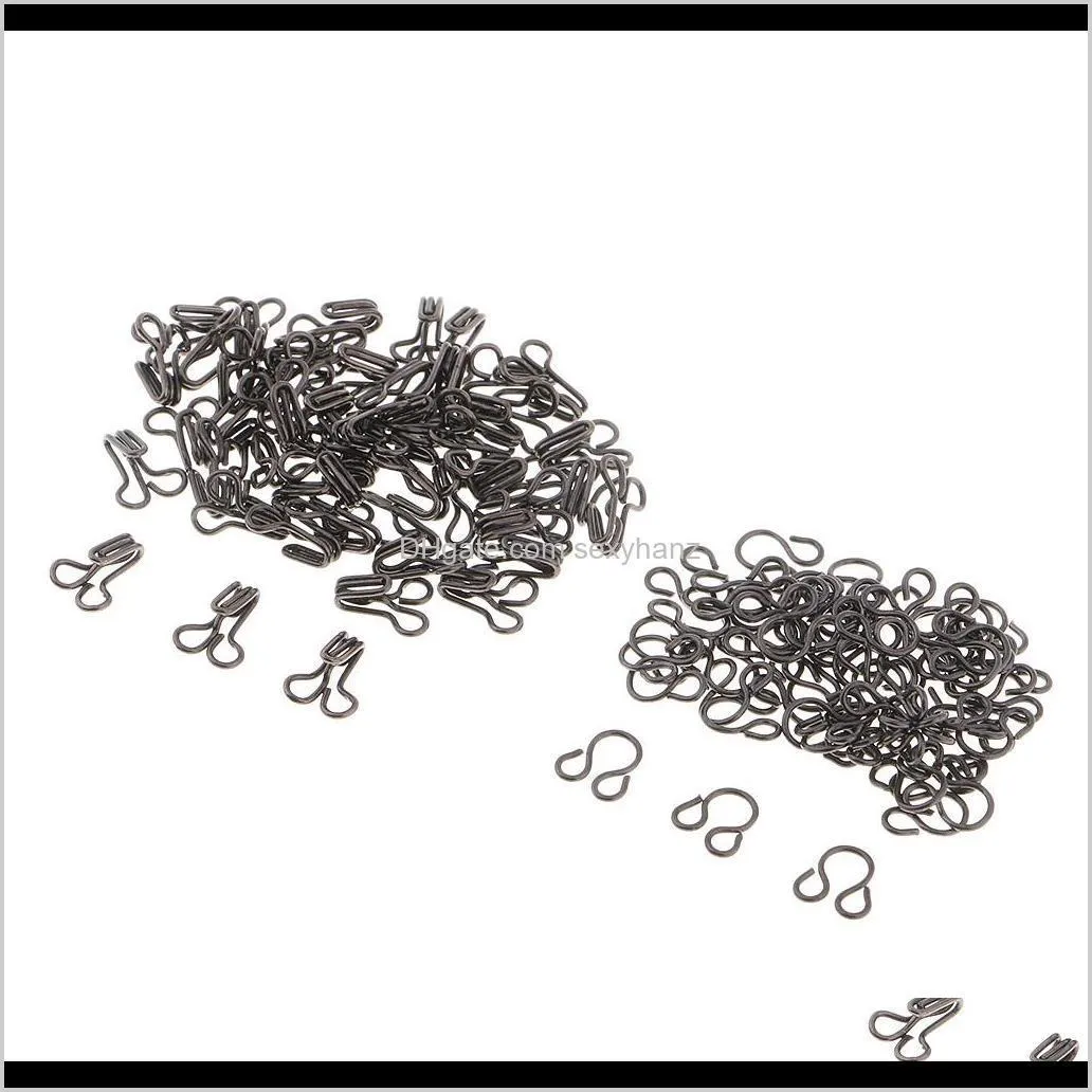 set of 100 metal hook and eye fasteners for dress skirt collar bra sew on