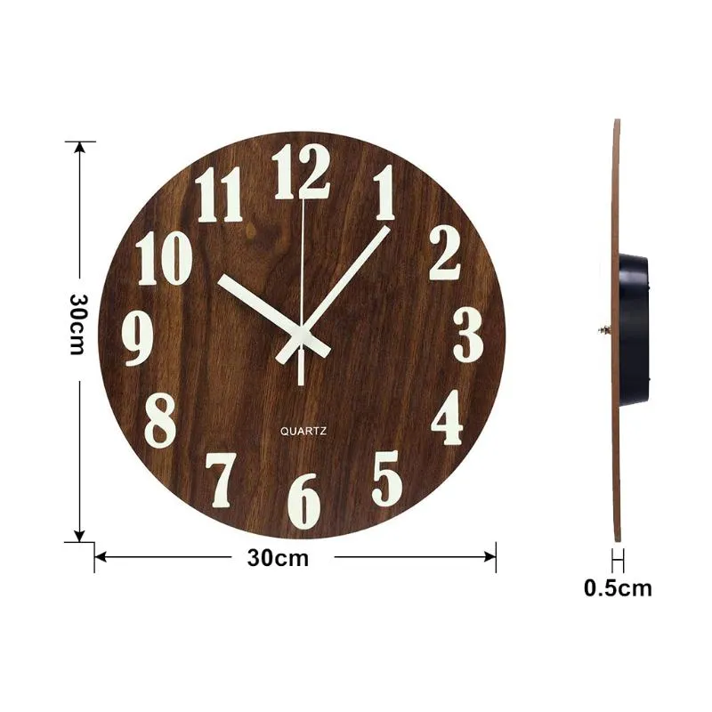 Horloge murale lumineuse sans tic-tac, 30 cm, à piles, verre moderne,  horloge murale