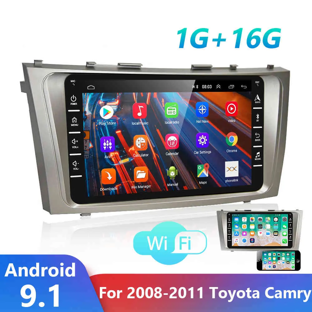 2din Android 9.1 GPS Navigation Car Radio 8 '' مشغل الوسائط المتعددة لعام 2009 2009 2010 2011 تويوتا كامري مع رابط مرآة