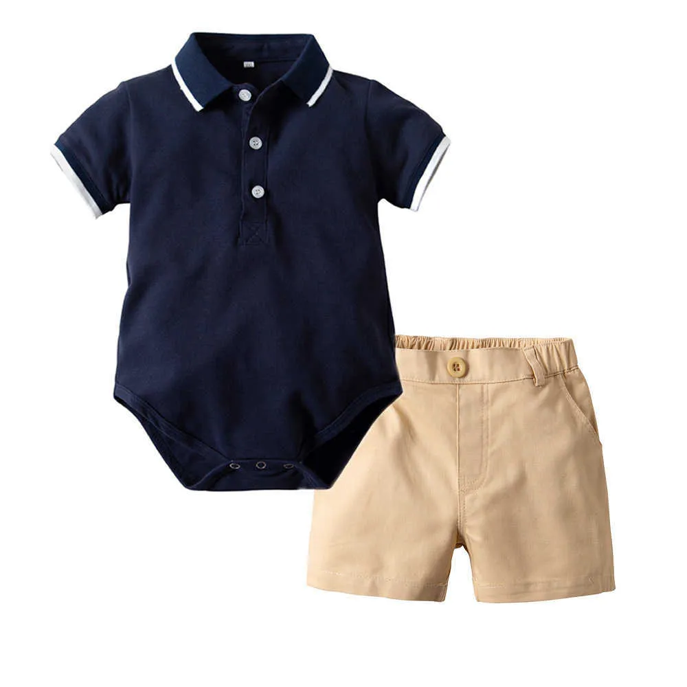 2021 Summer Baby Boy Clothing Set Brand Baby Bodysuit + Shorts Gentleman Costume Infantil Menina Sport Baby Set G1023