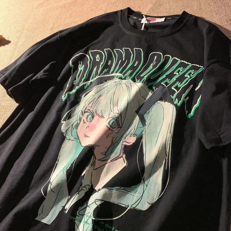 Yaz Harajuku Goth Japon T Gömlek Anime Titan Kadın Peri Grunge Gevşek Kısa Kollu Y2K Tees Kawaii Tops